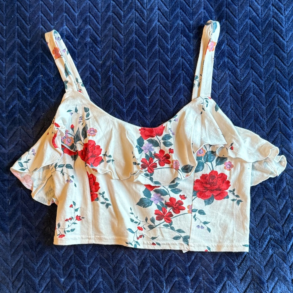 American Eagle Outfitters Floral Crop Top - Cream and Red